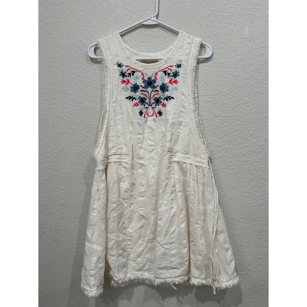 Moon River Cream Embroidered Linen Blend Sleeveless Mini Dress MR2641 Womens S